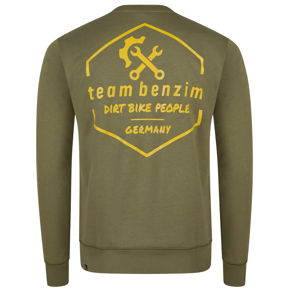 Sweatshirt Farbe Olive für Dirt Bike mit benzim Logo Farbe gelb